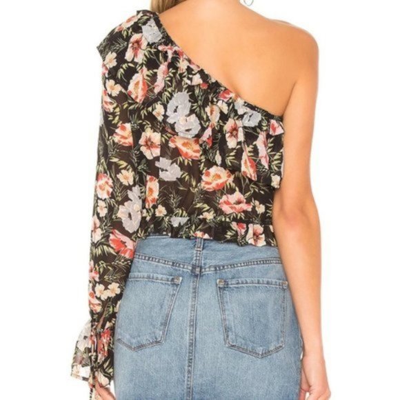 NWT Tularosa Floral Long Sleeve One-Shoulder Ruffle Elinor Top - Picture 2 of 3